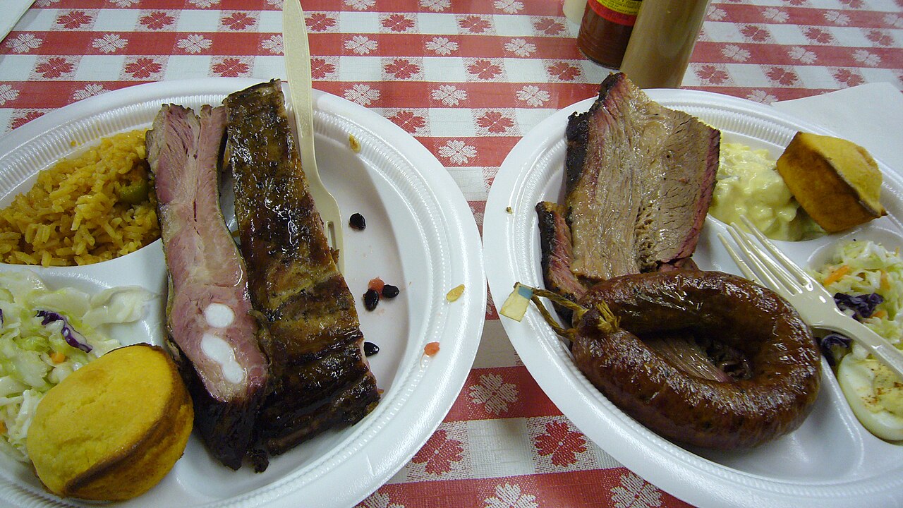Plates of smoked ribs and brisket