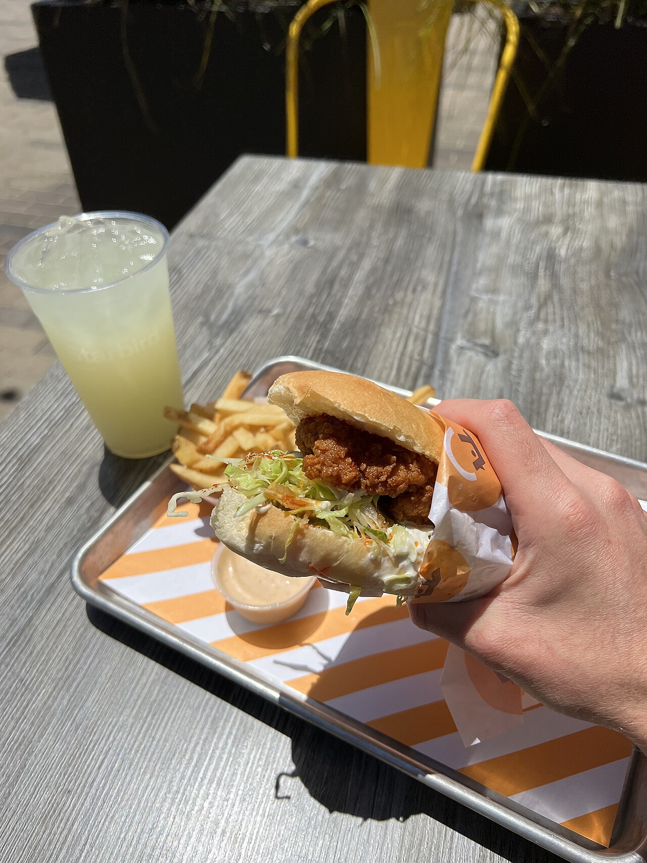 Nashville hot chicken sandwich with fries